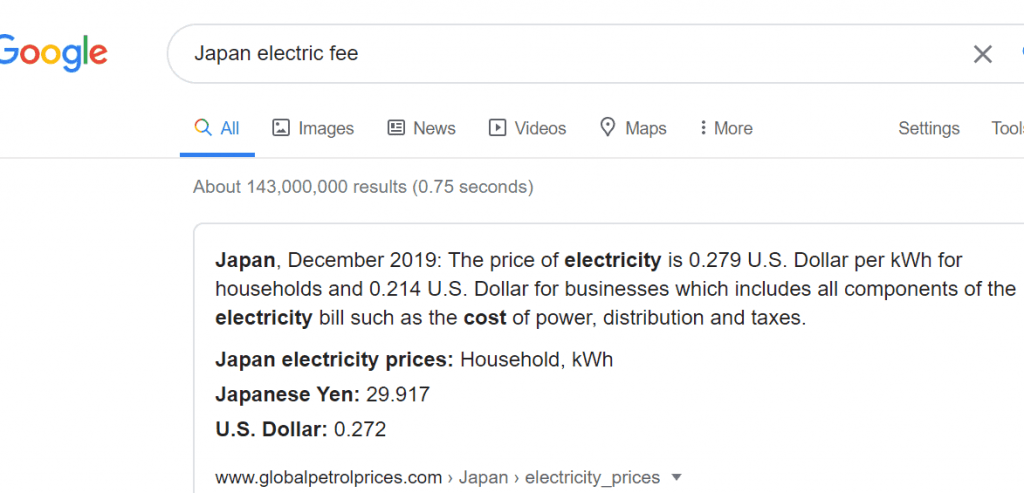 Japan electric fee