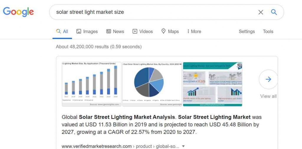 solar street light market size