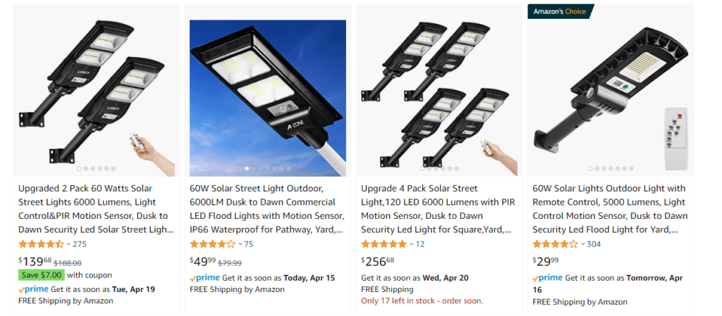 price of solar street lights on amazon 2